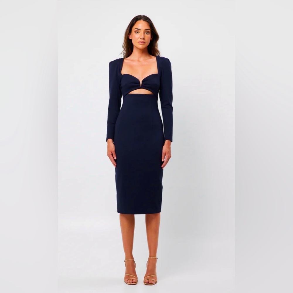 Elliatt Scarlett Dress Navy Blue Cutout Midi Dress Long Sleeve Bodycon NWT